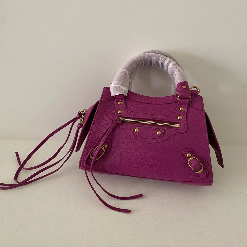 Fuchsia Neo Classic MIni Moto Bag Gold Hardware Top Handle Crossbody Bag B10/S2